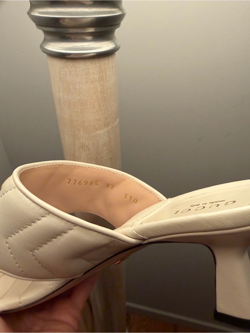 Gucci Cream Quilted Leather GG-Logo Mule Heels - Picture 7 of 10